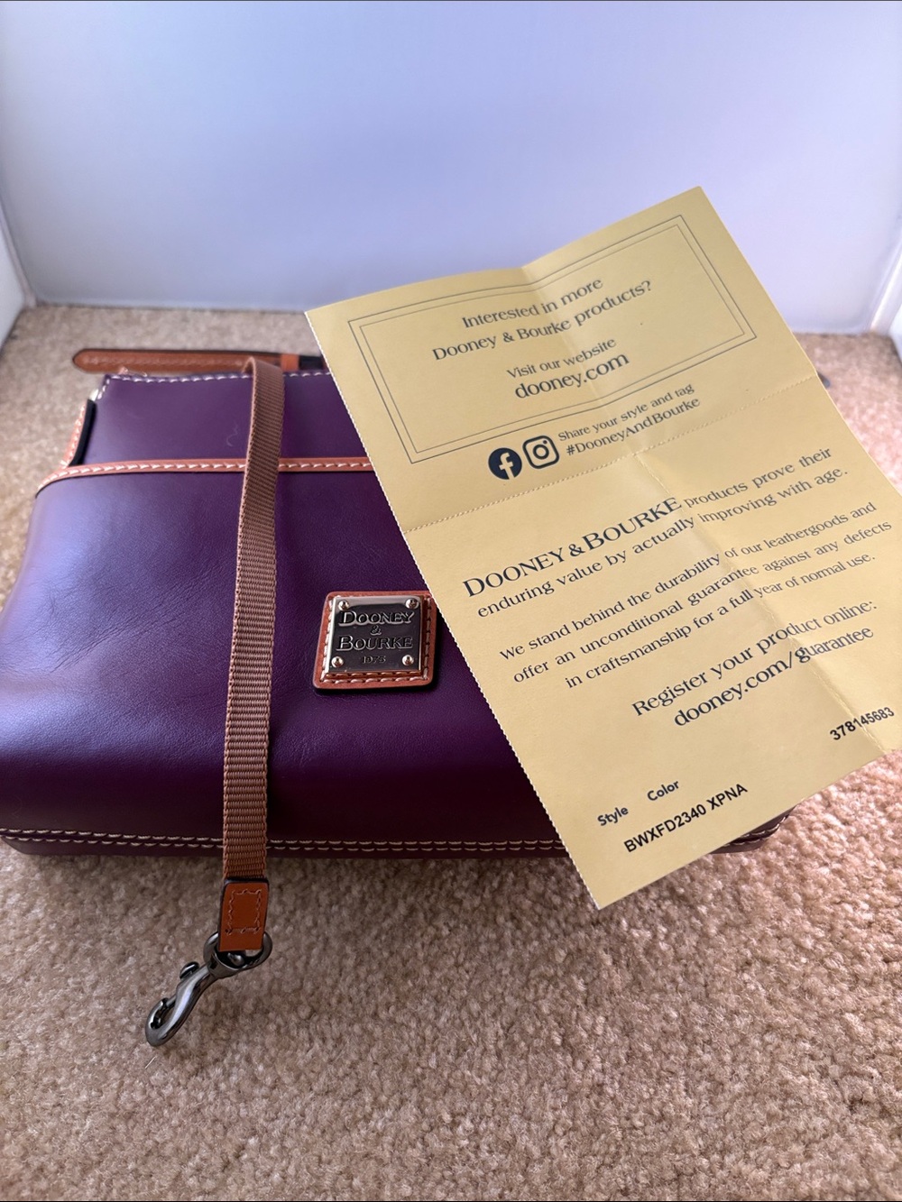 Dooney & Bourke Purple Leather Crossbody with Tan Trim